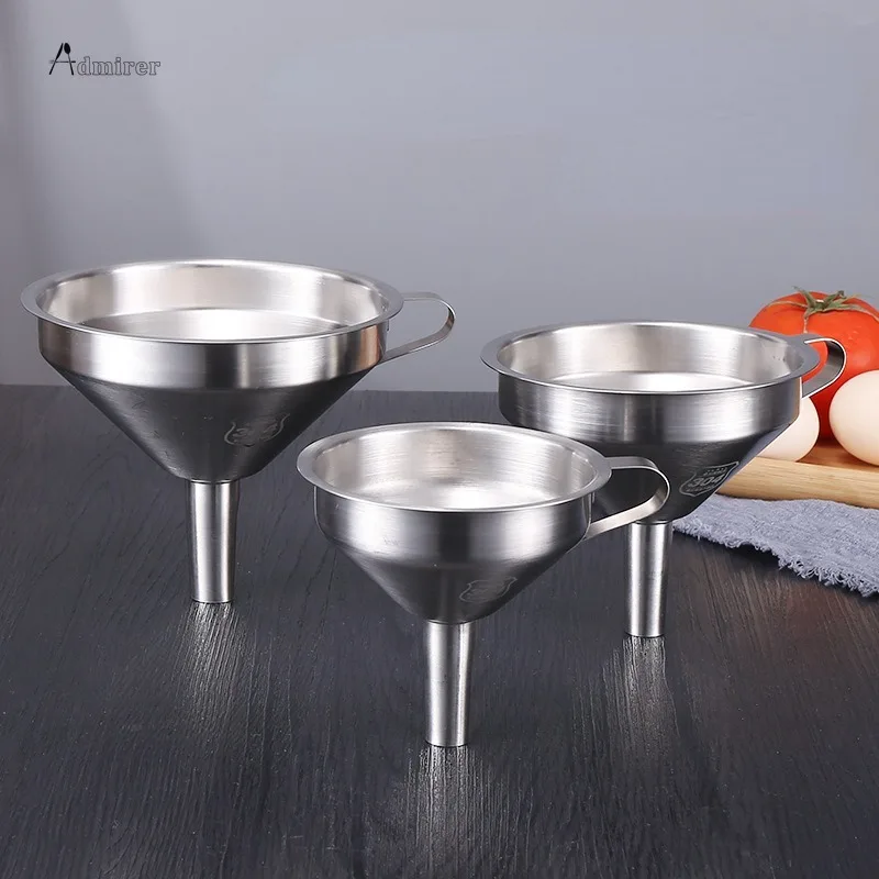 304 Stainless Steel Funnel Kitchen Oil Liquid Funnel Metal Funnels Filter Wide Mouth Funnel for Canning Home Kitchen Tools