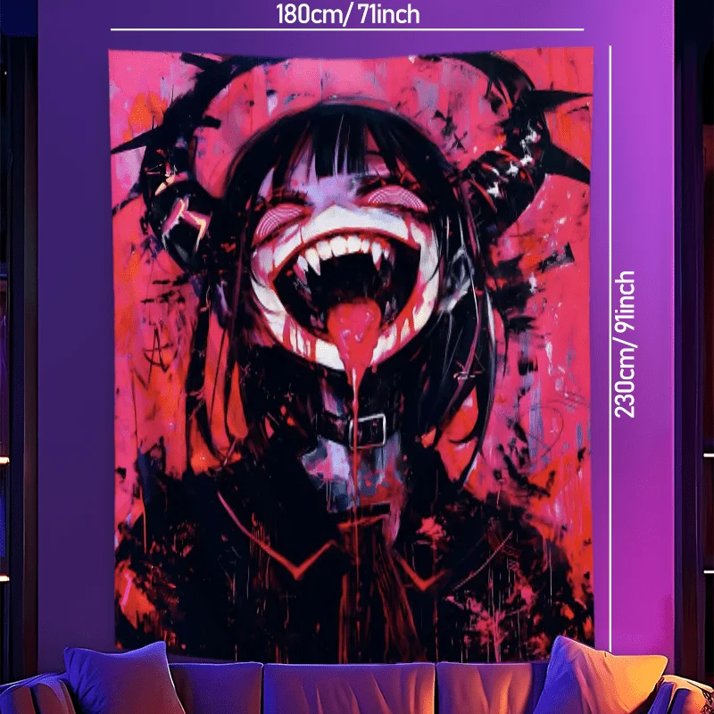VIKAMA Halloween Wandteppich Gothic Anime Mädchen Wandbehang Wohnzimmer Schlafsaal Urlaub Party Dekor Wandkunst Home Decor
