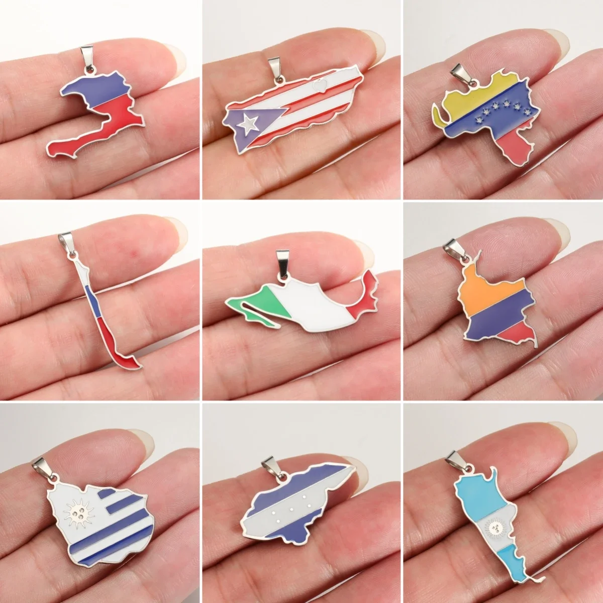 1Pcs Stainless Steel Map Pendant Mexico Chile Colombia Flag Country Map Oil Drip Charm Jewelry DIY Making Accessories