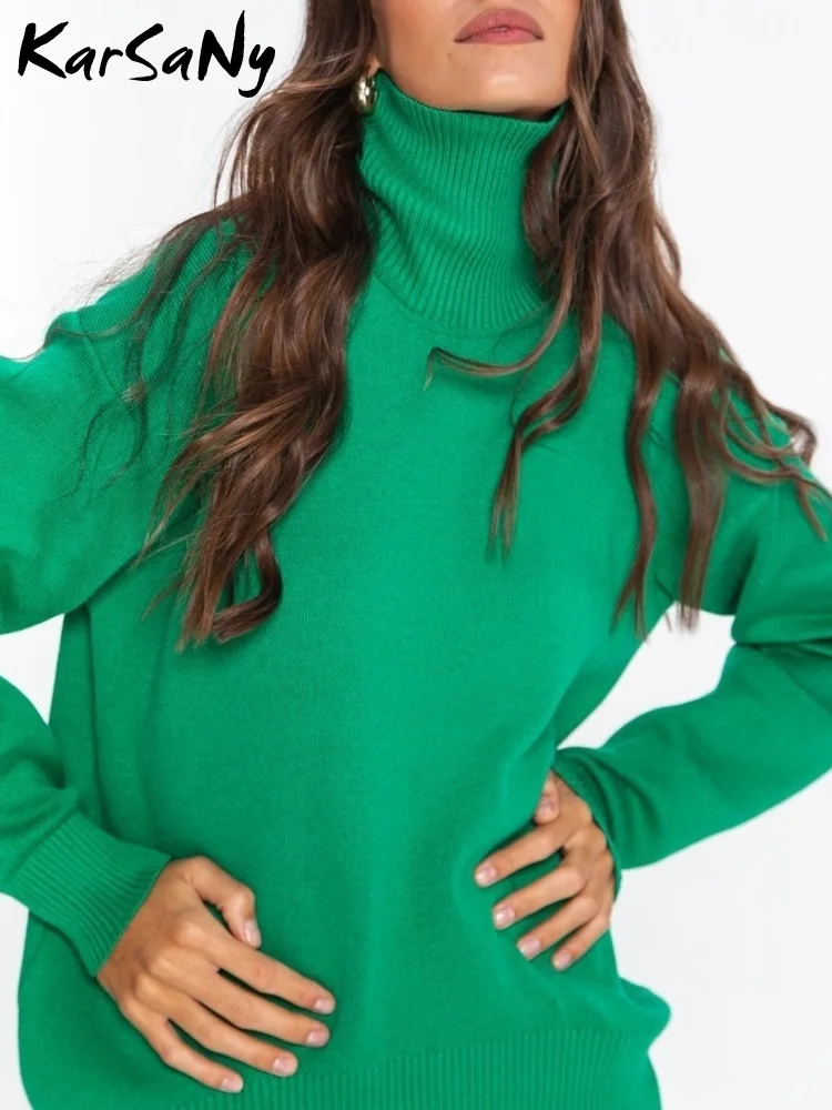 Winter Green Oversized Turtleneck Sweater Women Oversized Pullovers Loose Tops Autumn Blue Jumpers Warm Sweaters For Women 2023