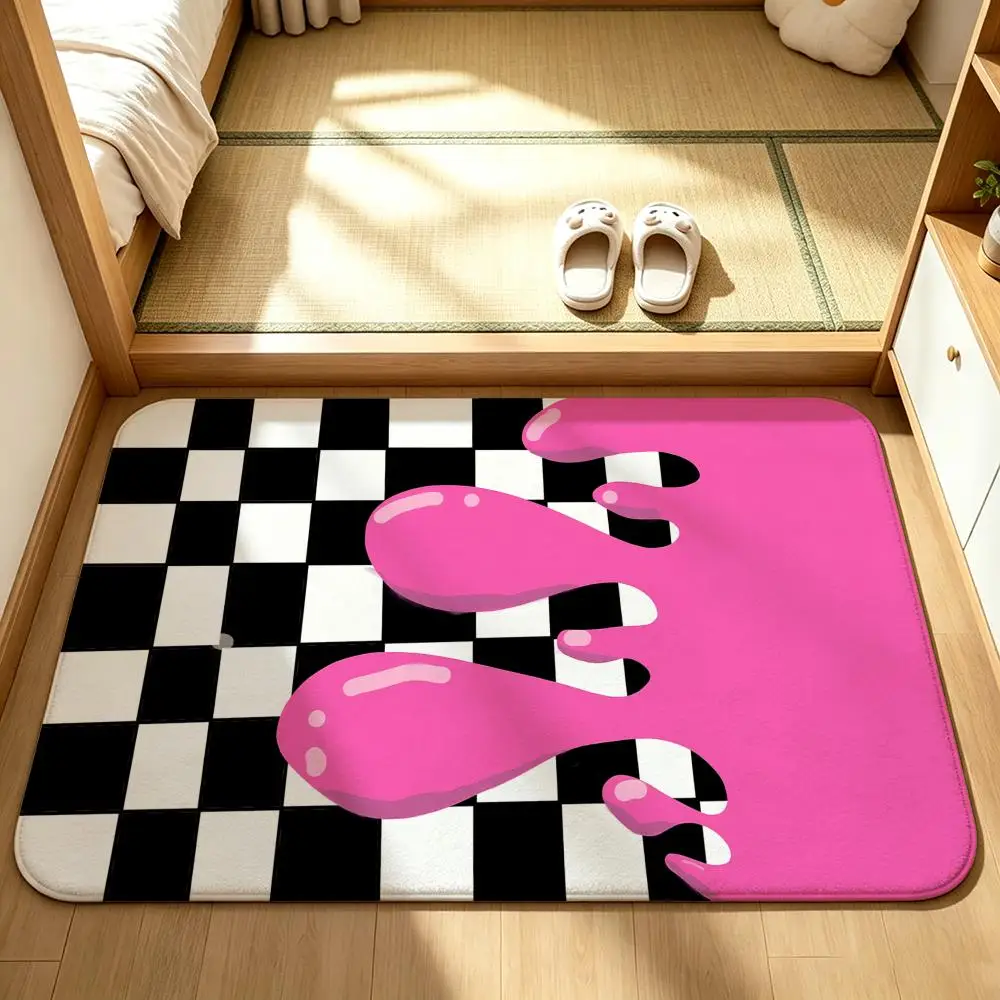 Checkerboard Graffiti Slime Floor Mat Bedroom Carpet, Bathroom Foot Mat, Doormat, Non-Slip Absorbent Multi-Use