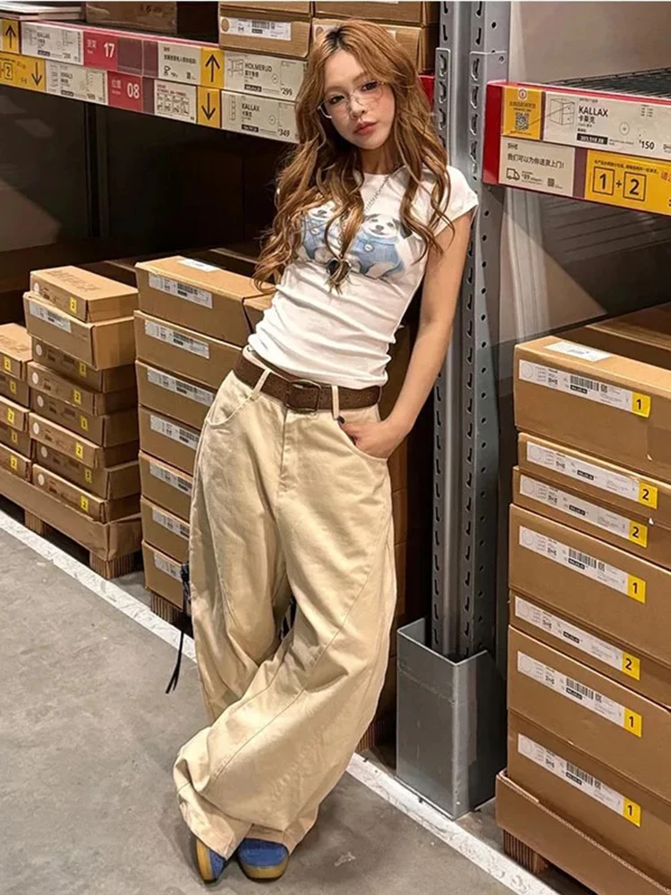 Women Y2K Wide Leg Pants American Style Star Letter Embroidered Jeans High Street Slim Straight Leg Autumn Winte