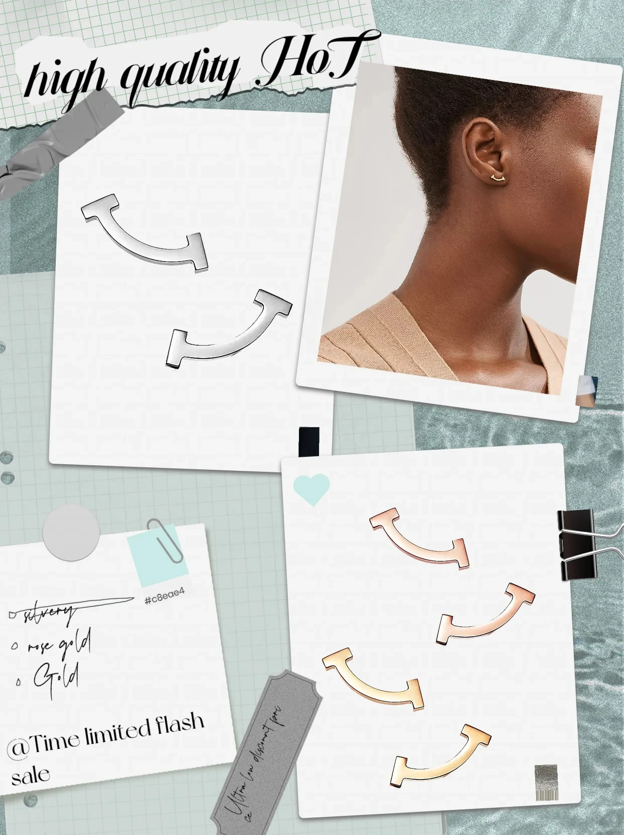

HY silver S925 classic smile earrings Crescent Bay accessories simple OL fresh style romantic European and American trendy out