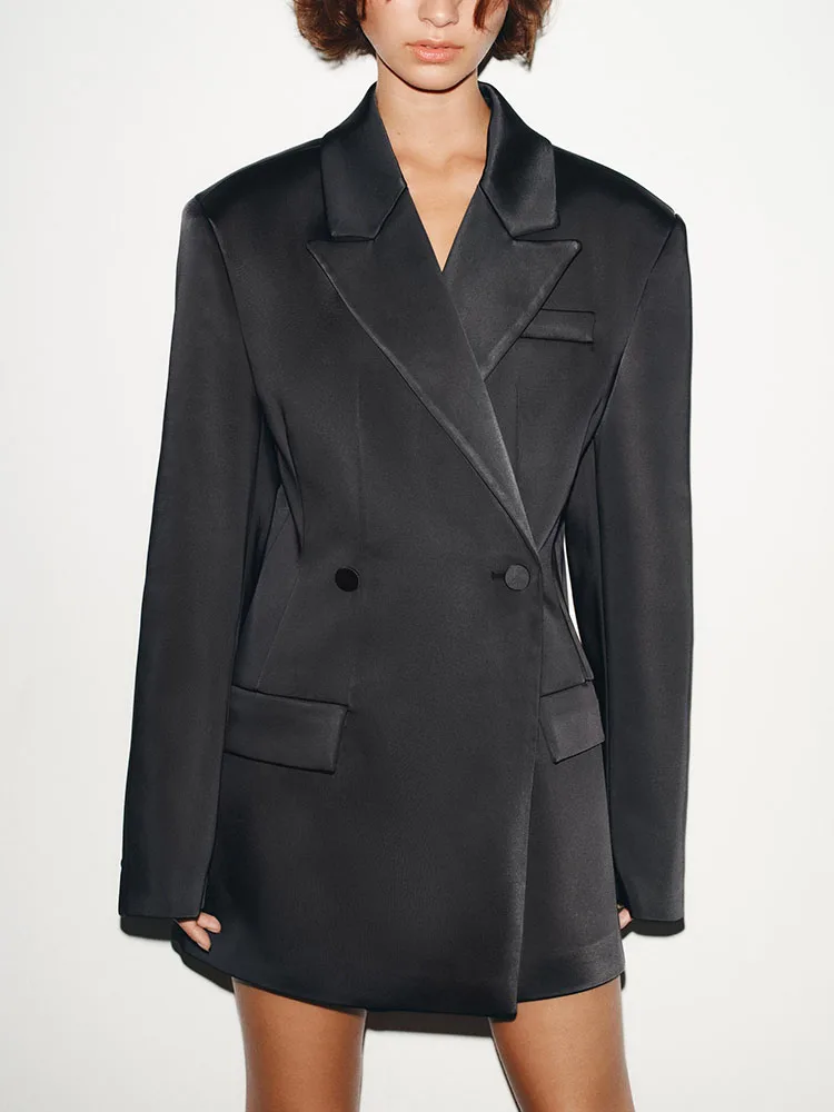 

Faionable Silk Satin Texture Women's Suit Jaet Winter 2025 New Arrival Ele Versatile ort Casual Loose Fit Long Sve