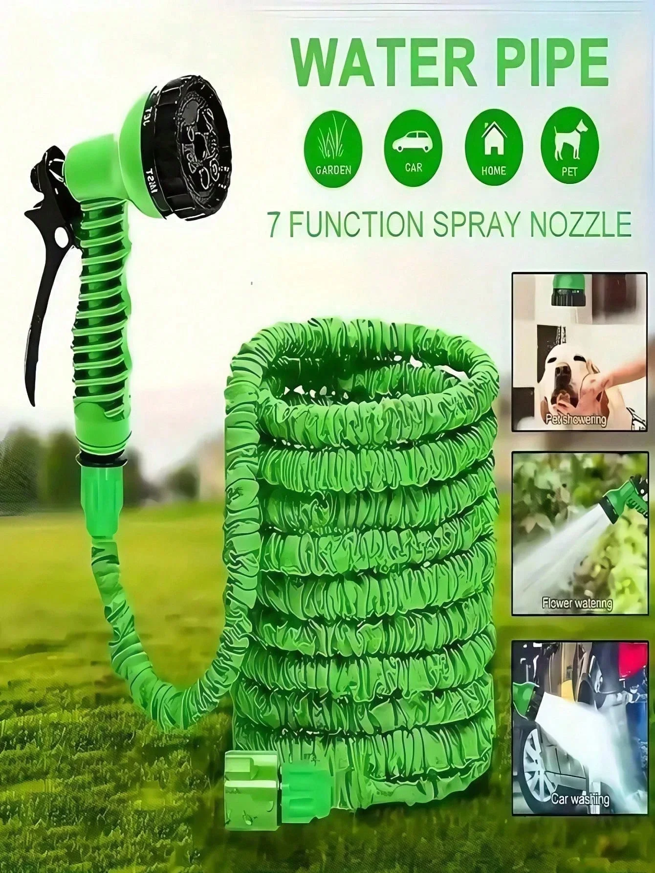 Garden Hose, Home Garden Watering Tool, Extendable Magic Hose, High-Pressure Car Wash Cleaning Water Gun, 25 Feet - 100 Feet.