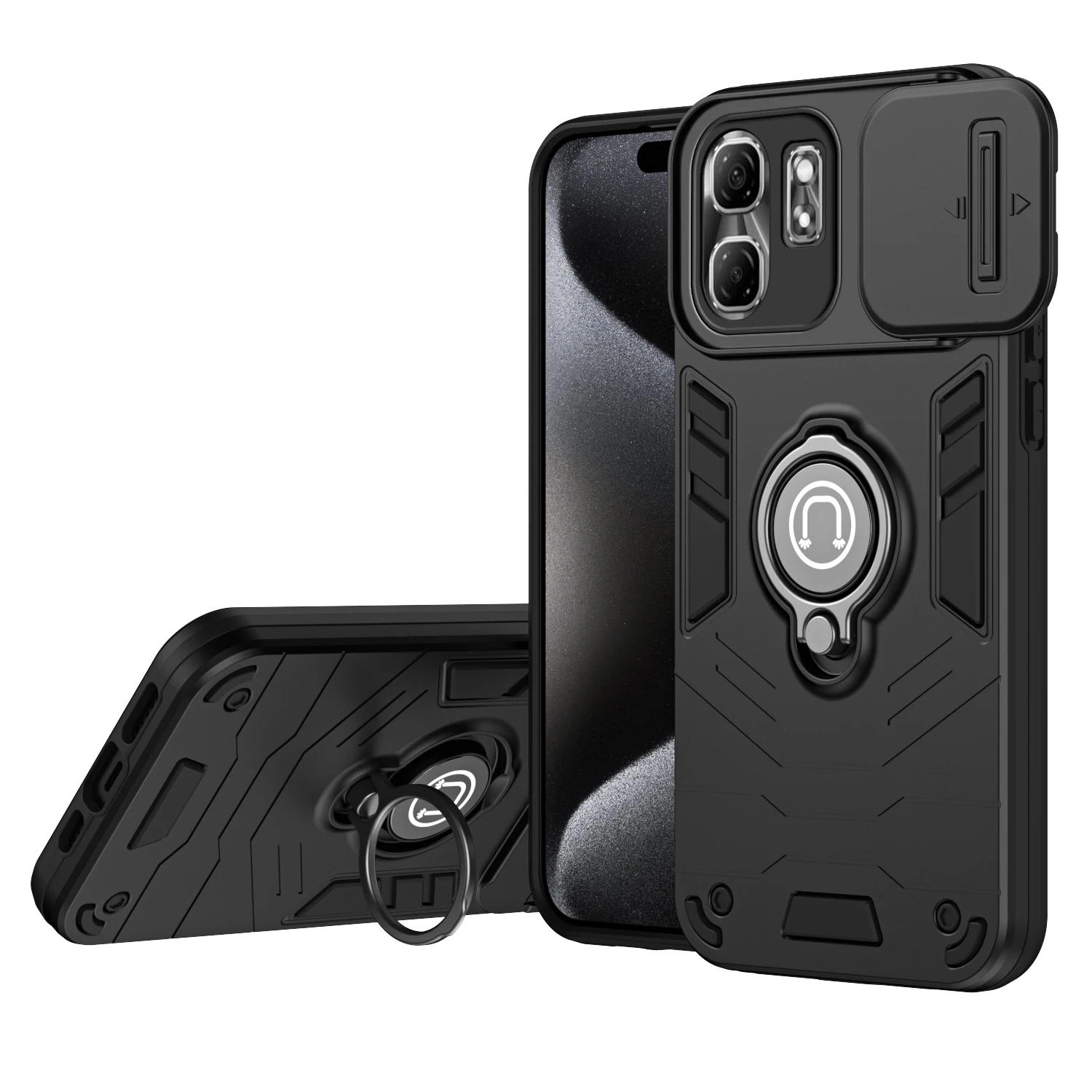 Hybrid Armor Shockproof Phone Case For Infinix Smart 9 X6532 Hot 50i X6531 X6531B Sliding Window Metal Ring Holder Back Cover