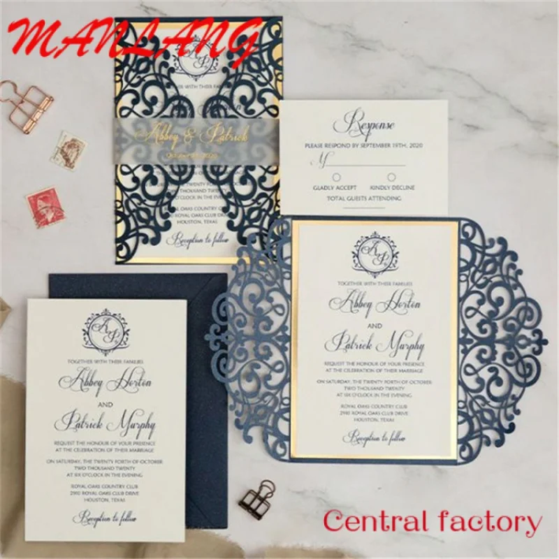 

Custom Customized color Print Loyal Blue Red White Retro Laser Cut Mariage Event Party Invitation Cards