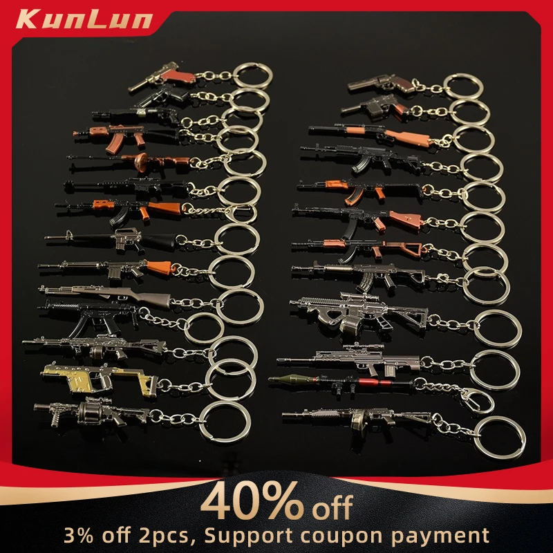 

Hot Weapon Game Peripherals AKMT88/STG44 Metal Craft Mini Keychain Model Collectible Backpack Key Ring Creative Gift for Boy