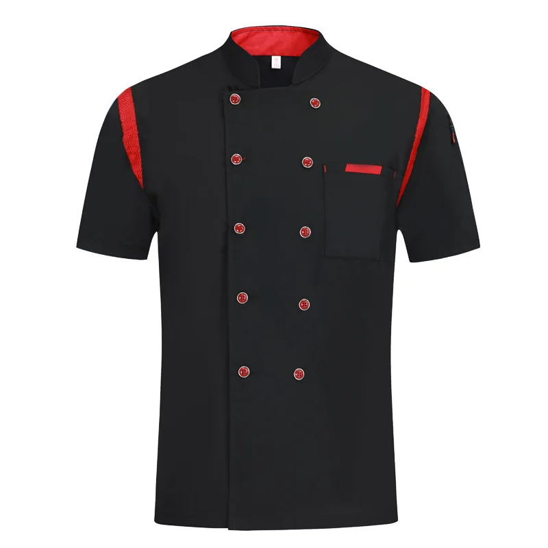 Roupas de trabalho de manga curta para restaurante, malha respirável, Hotel Chef Workwear, uniforme de verão, bolo Baker Work Wear