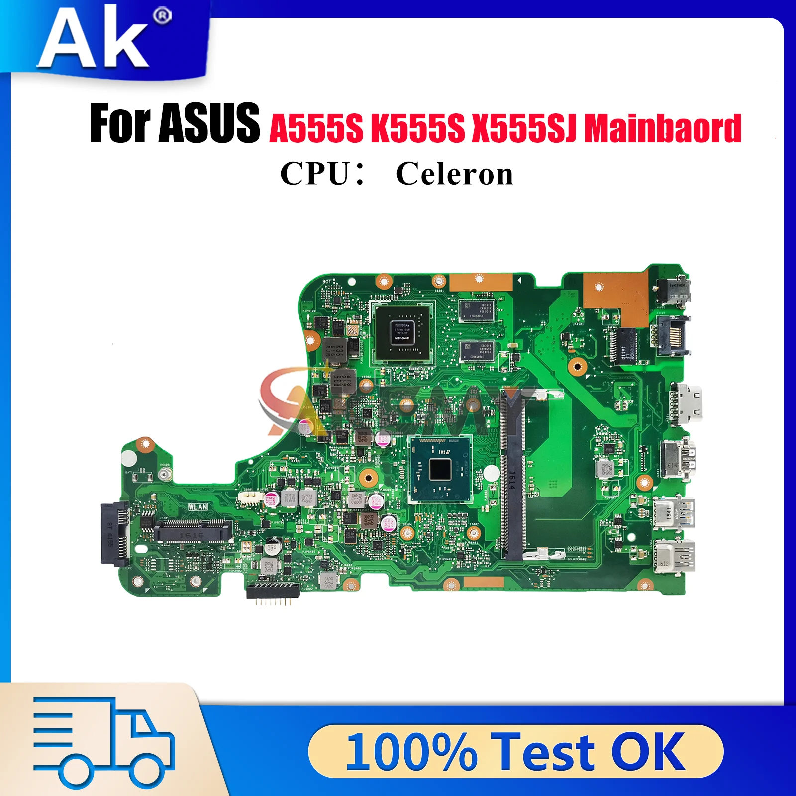 X555SJ Laptop Motherboard For ASUS VivoBook K555S A555S X555S X555SJ Notebook Mainboard With Celeron CPU 100% tests OK fast ship