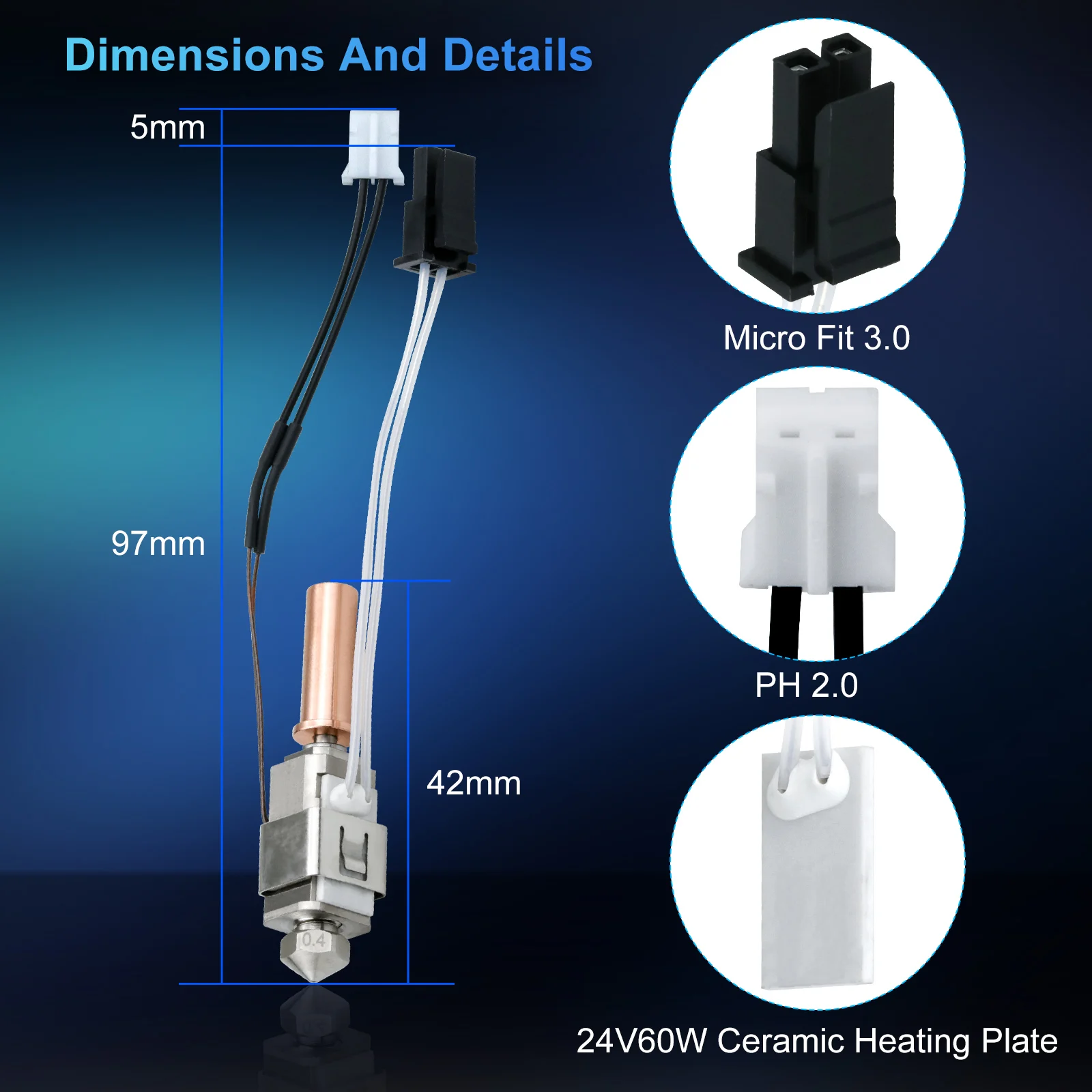 Actualización para el Kit Hotend Anycubic Kobra 2, cartucho calentador termistor, extremo caliente de impresión de 0,4mm para impresora 3D Kobra2 Plus/Neo/Kobra2