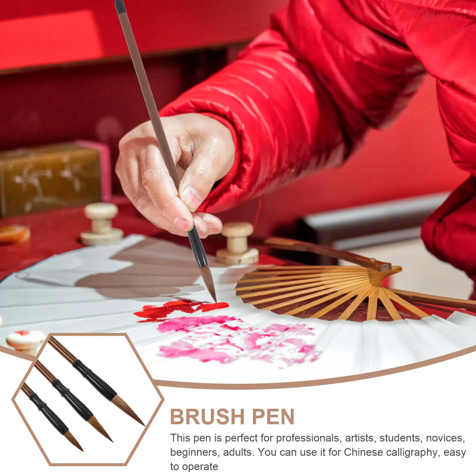 3Pcs Professional Chinese Calligraphy Brush Set Smooth Comfortable Ergonomic Grip Excellent Ink Absorption for Beginners