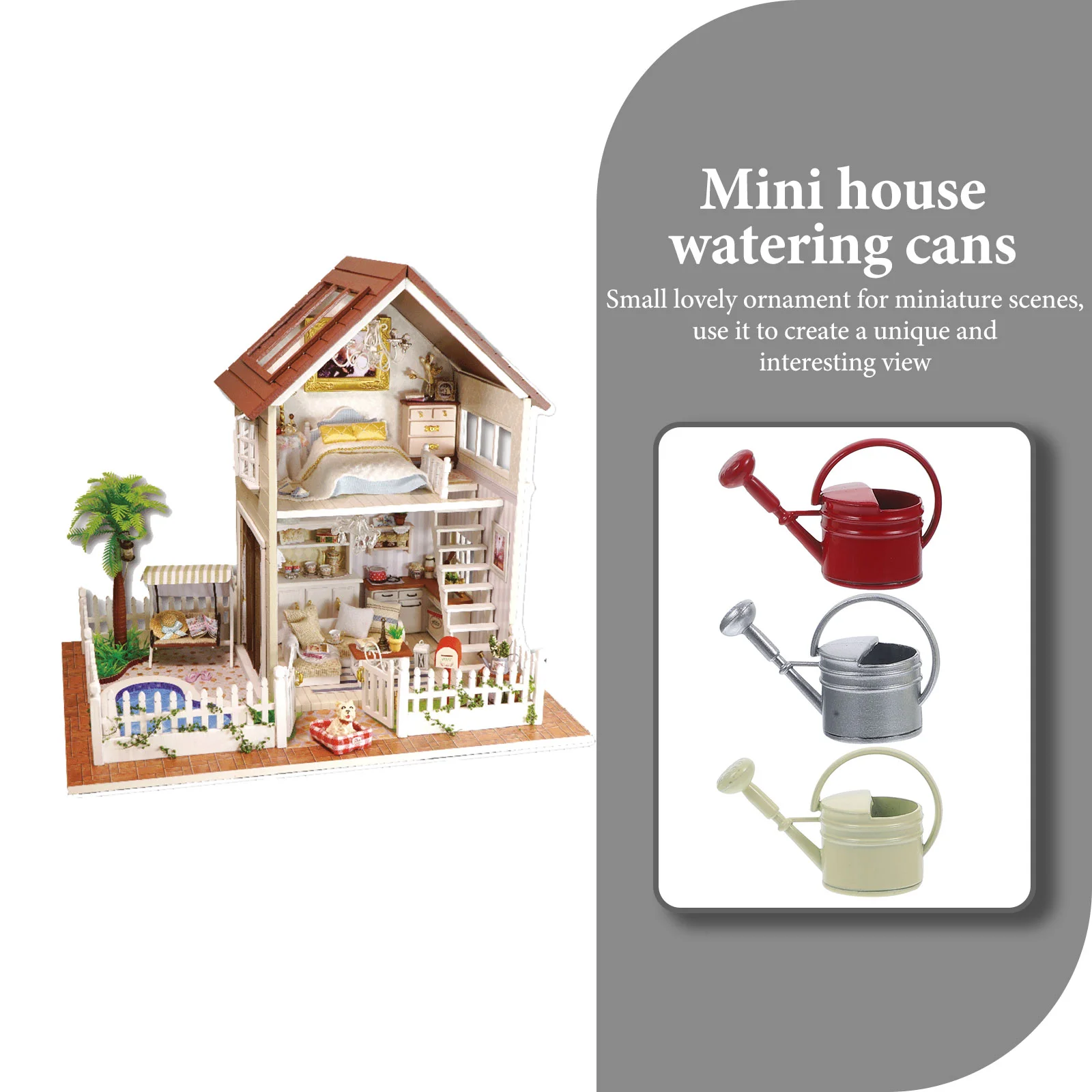 3 Pcs House Watering Can Mini Garden Decor Miniature Bucket Small Kettles Accessory Model Alloy Pot