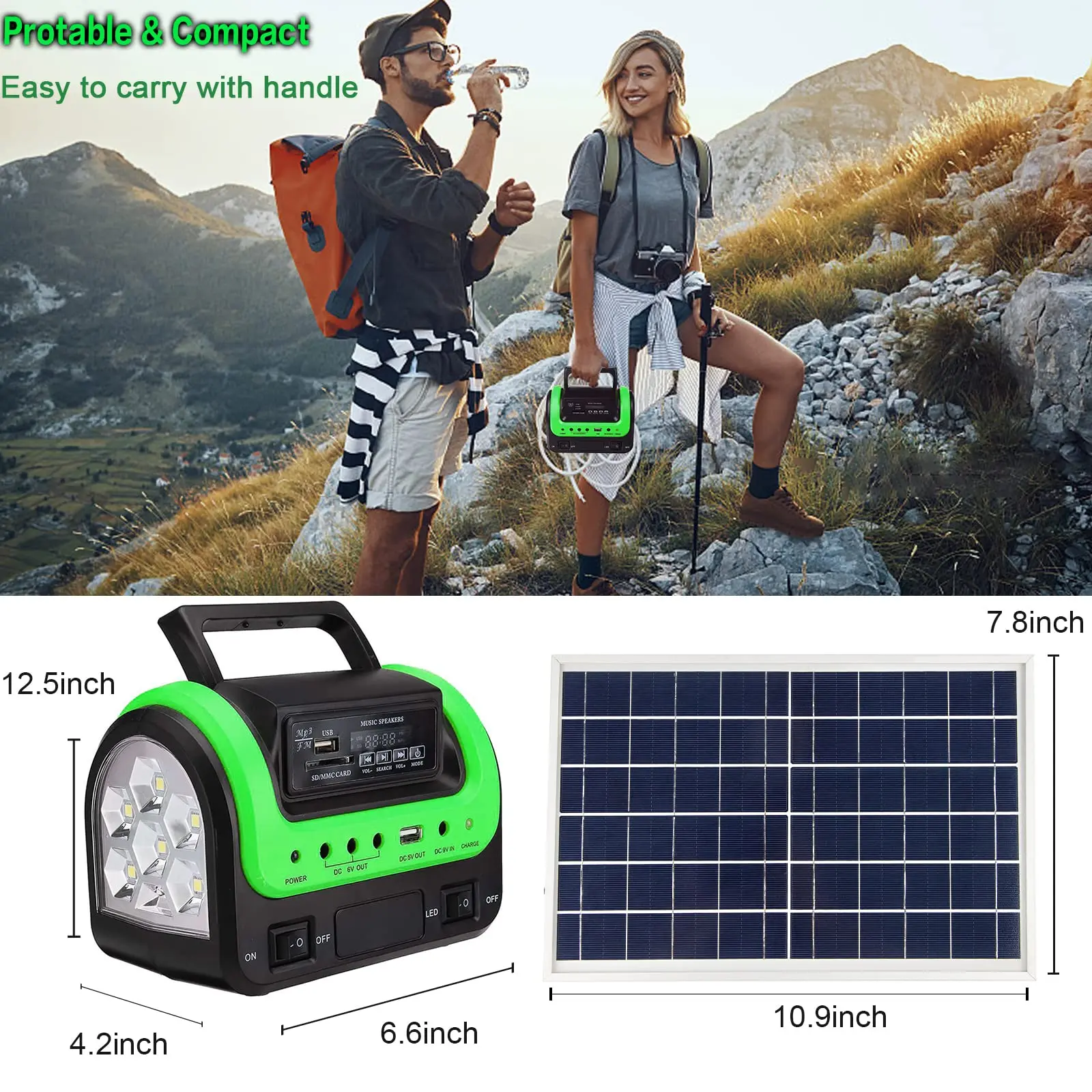 Imagem -03 - Gerador Solar de Energia Portátil com Lanternas de Painel Solar Lâmpadas de Acampamento com Bateria Usb dc Outlet Recarregável