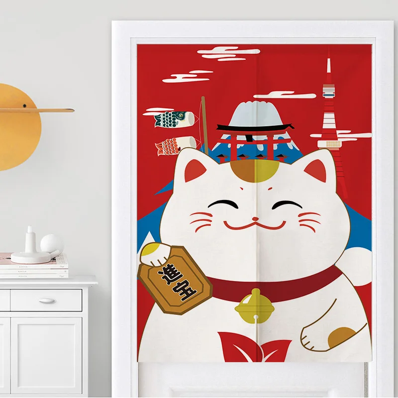 

Japanese Lucky Cat Door Curtain Izakaya Dining Room Curtains Partition Curtains Drapes Kitchen Entrance Hanging Half-Curtains