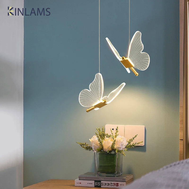 Nordic Butterfly Ceiling Pendant Lamps Bedroom Bedside Small Chandelier Lighting Bar Hanging Lights Interior Home Deocration