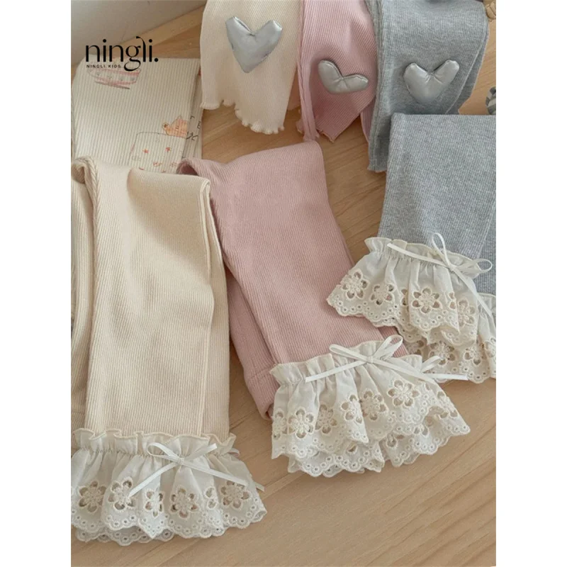 

Girls' Hollow-out Mesh Stitching-Leg High Elastic Fashionable All-Match Western Style Super Fairy Leggings Spring and Autumn Pan