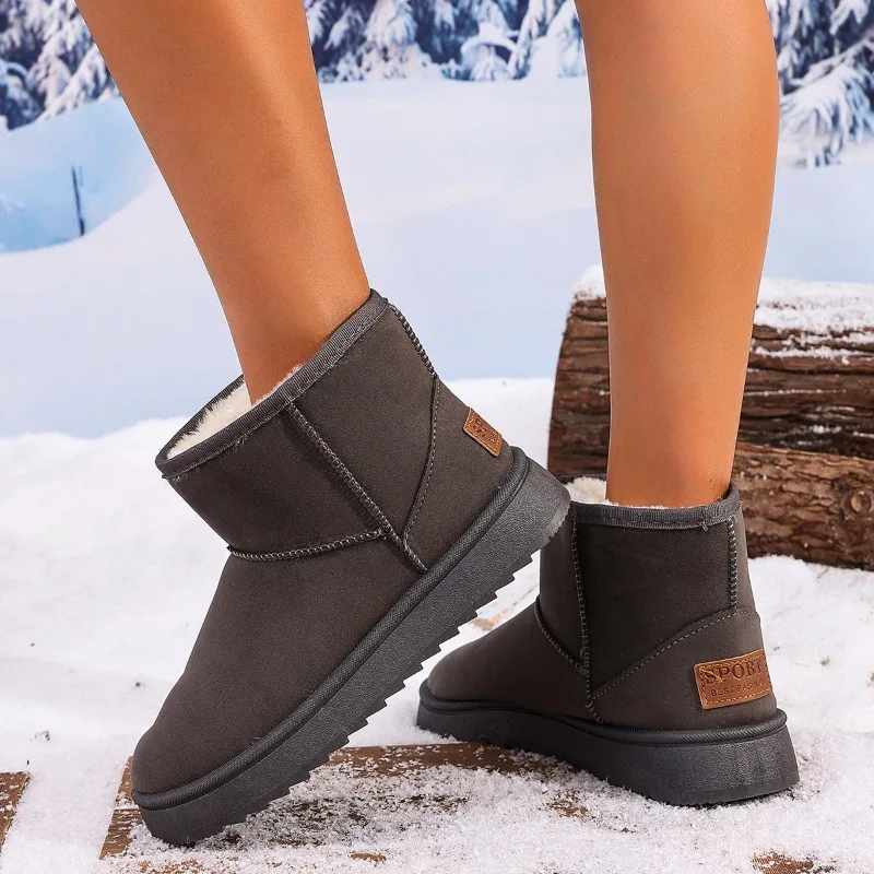 Botas de nieve individuales para mujer, botines de suela gruesa esmerilada y polar, informales, cómodos, cálidos, antideslizantes, novedad de invierno