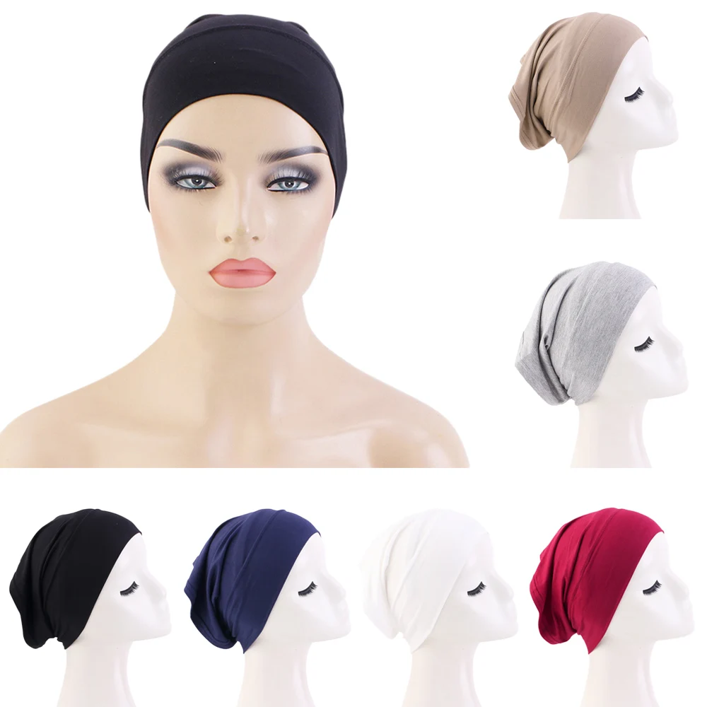 

Soft Modal Cotton Inner Hijab Caps Muslim Stretch Turban Cap Islamic Underscarf Bonnet Hat Female Headband Turbante Mujer 2022