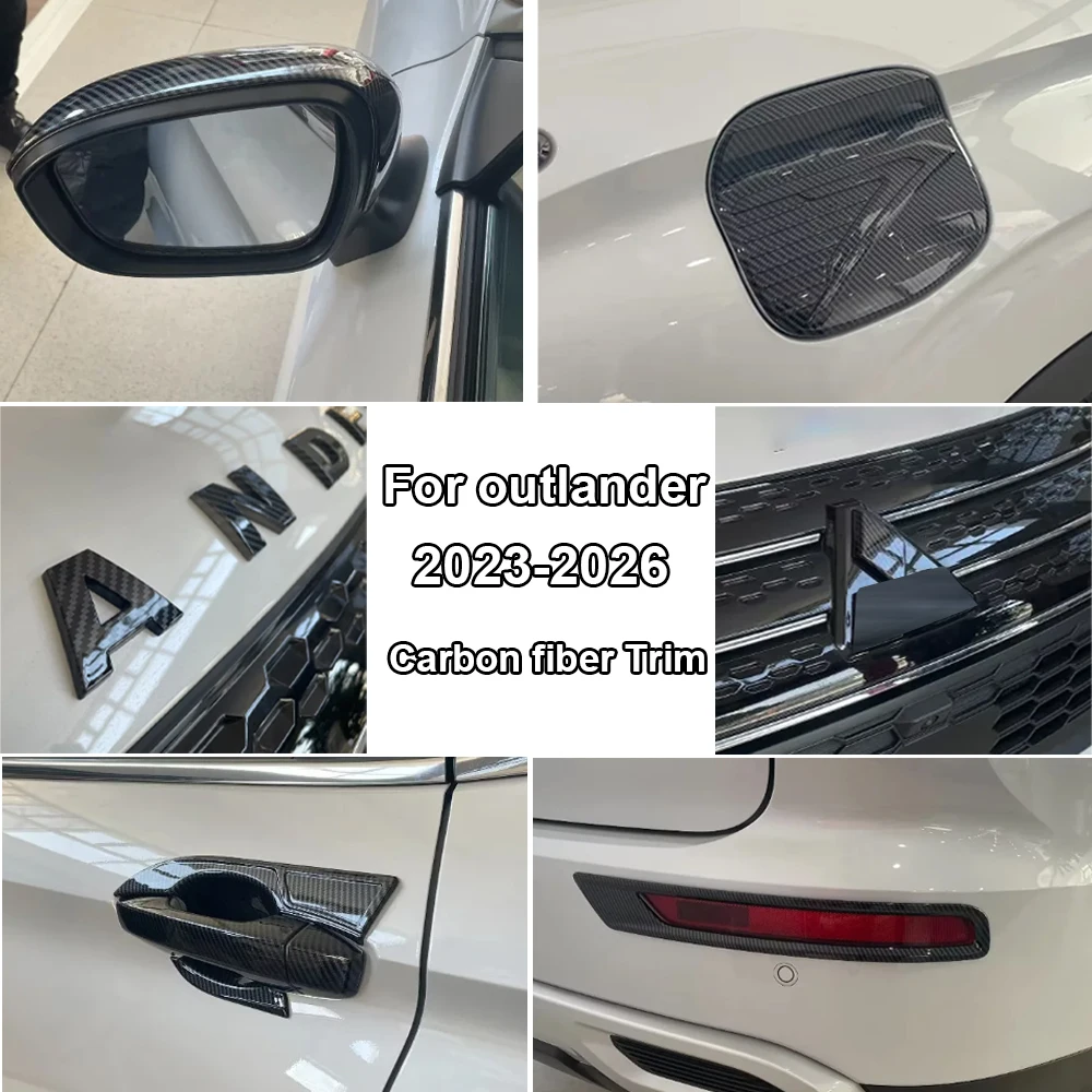 

Аксессуары для Mitsubishi Outlander 2023-2026, внешняя решетка капота, дверная панель, молдинговая отделка, наклейки из углеродного волокна