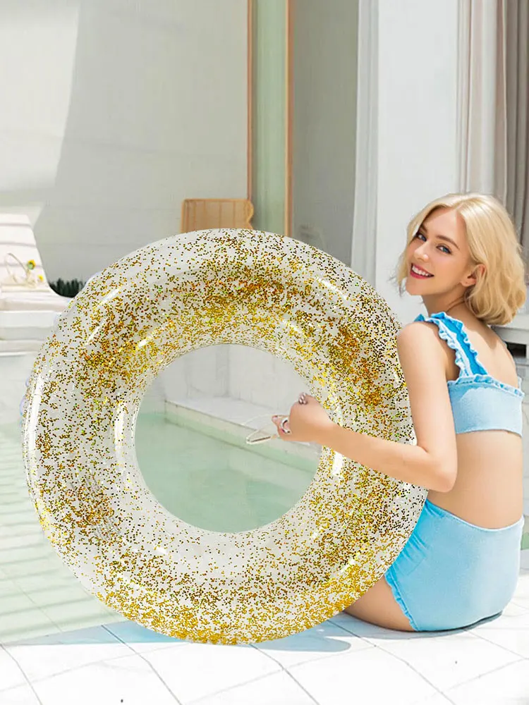 Summer Inflatable Transparent Sequin Swimming Ring For Adults And Children Inflatable Pool Men And Women Water Play Accessories