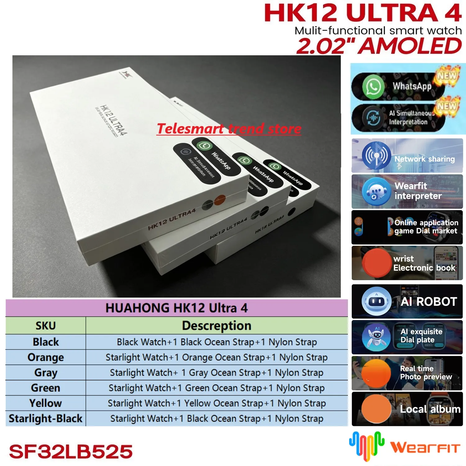 Huahong Amoled HK12 Ultra4 Smartwatch Sport Rugged Waterproof IP68 Level HK12U4 Series 12 HK12 Ultra 4 Smart Watch view 2