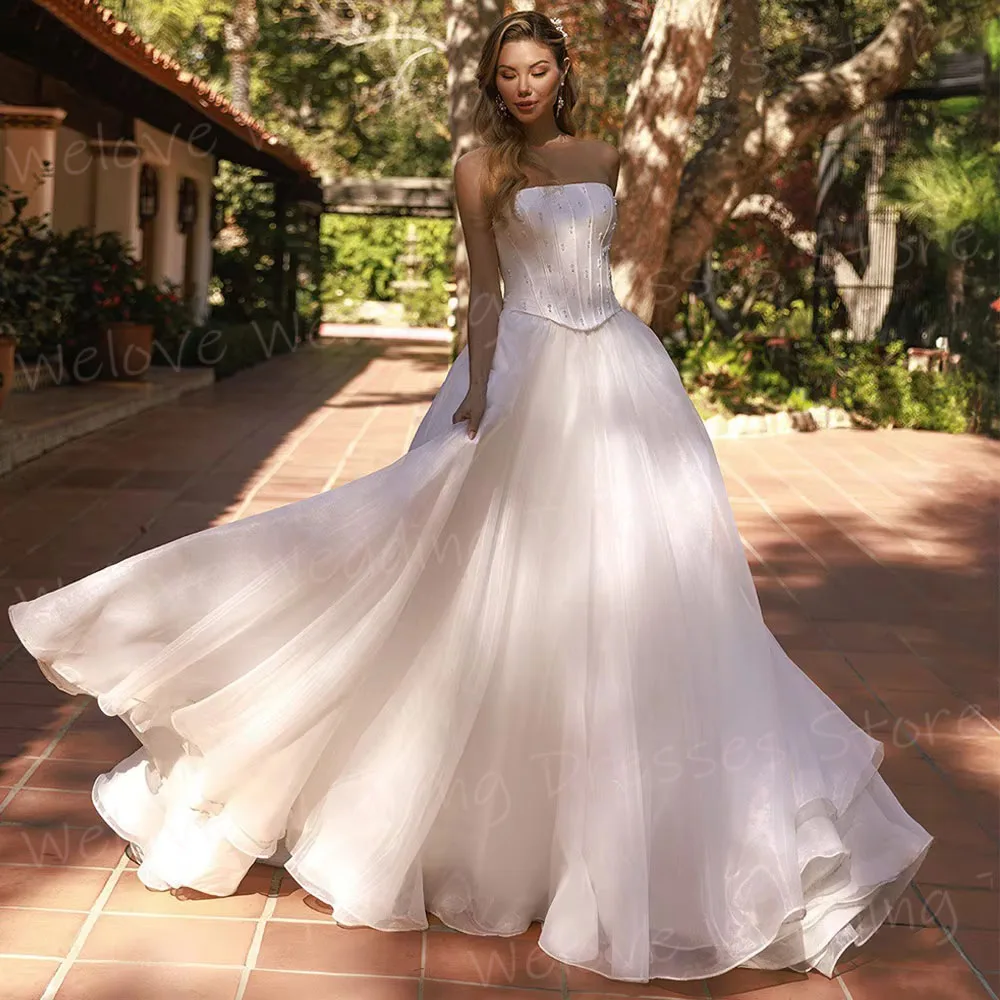 Vestidos De Novia elegantes De línea A para mujer, Vestido De Novia Sexy sin tirantes sin mangas, vestidos De Novia con espalda descubierta personalizados, Vestido De Novia