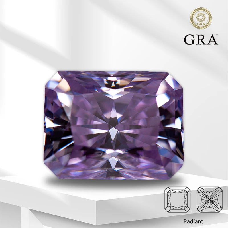 

Moissanite Loose Stone Radiant Cut Light Purple Color Gemstone Lab Grown Diamond for Charms Women Jewelry with GRA Certificate