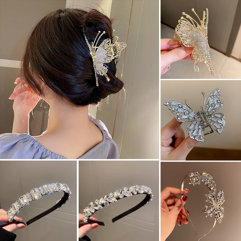 1/2 Stück Haarklammern mit Strasssteinen für Frauen, glitzernder Schmetterling, Stern, quadratisch, geometrische Haarspange, Stirnband, Haar-Accessoires-Sets
