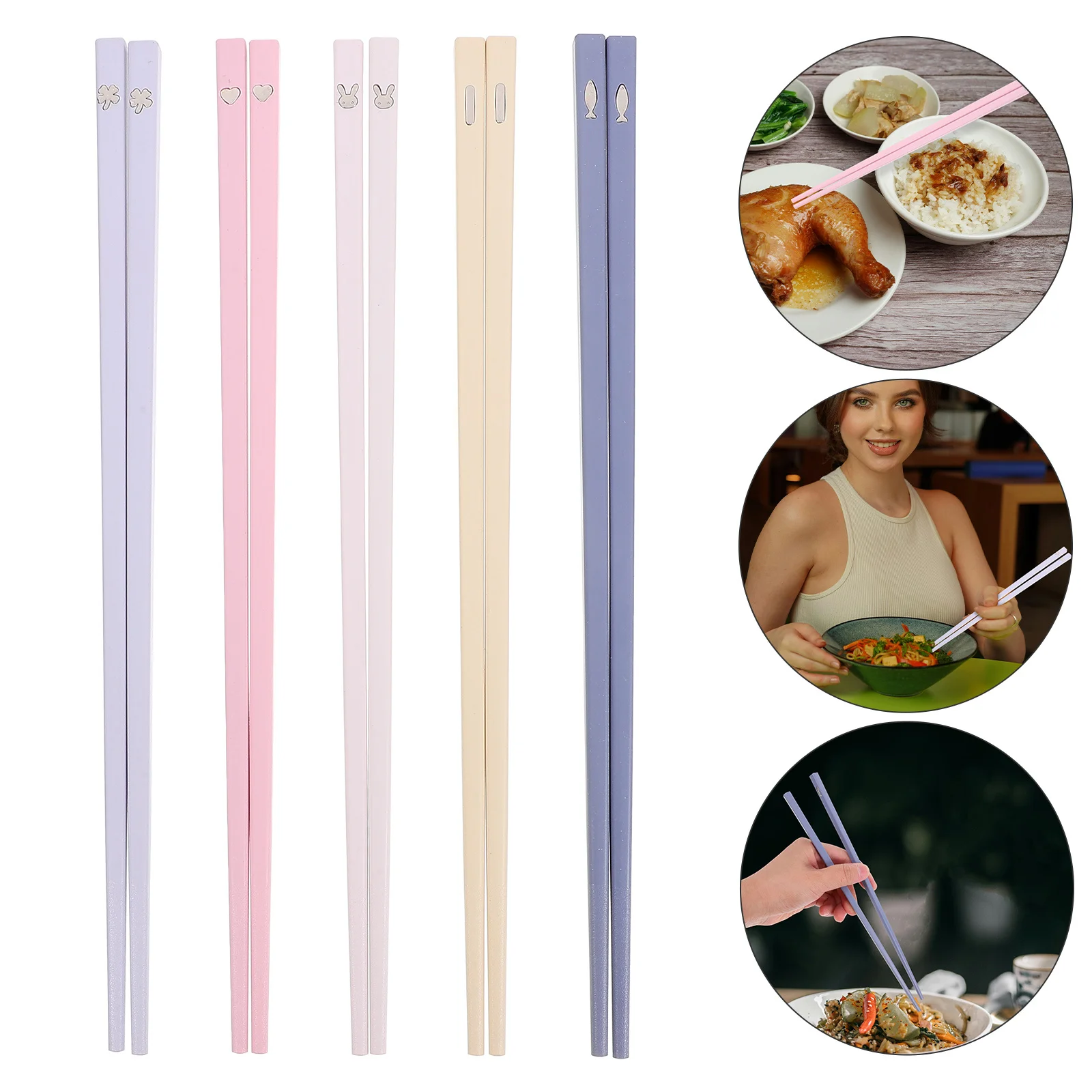 

5Pairs Alloy Anti-Slip Chopsticks Set High Temperature Resistant Cooking Utensils Family Dining Tableware Alloy Tableware