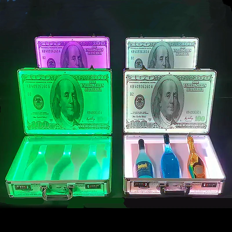 USD DOLLAR GELD LED Fles Presenter 3 Flessen Glorifier Box Champagne Fles Draagtas Voor KTV Nachtclub Party