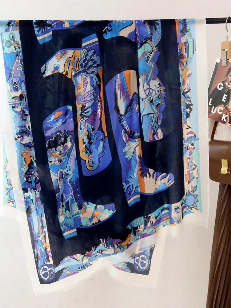 

Winsleter-Women 100%Wool Elegant Long Scarf, 200*100CM Print, Mom Gift Luxury Vintage Shawl Scarves, 2025 Winter New A5D114CC