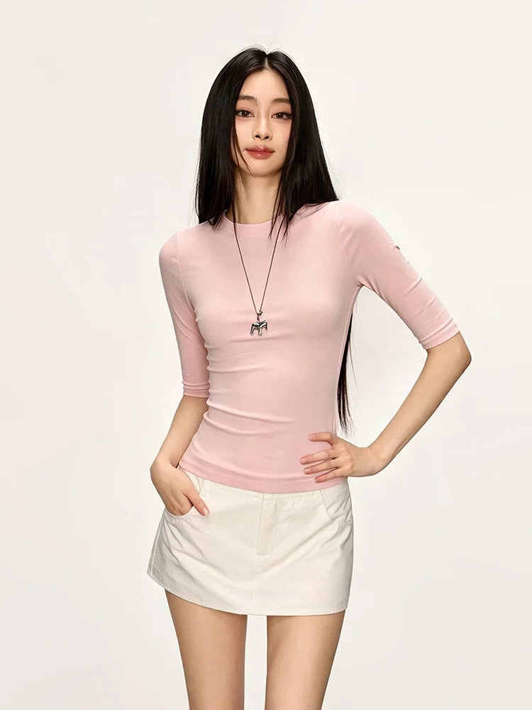 Women's Short-Sleeve Pullover Soft Simple Versatile Flattering Breathable Lightweight Casual.