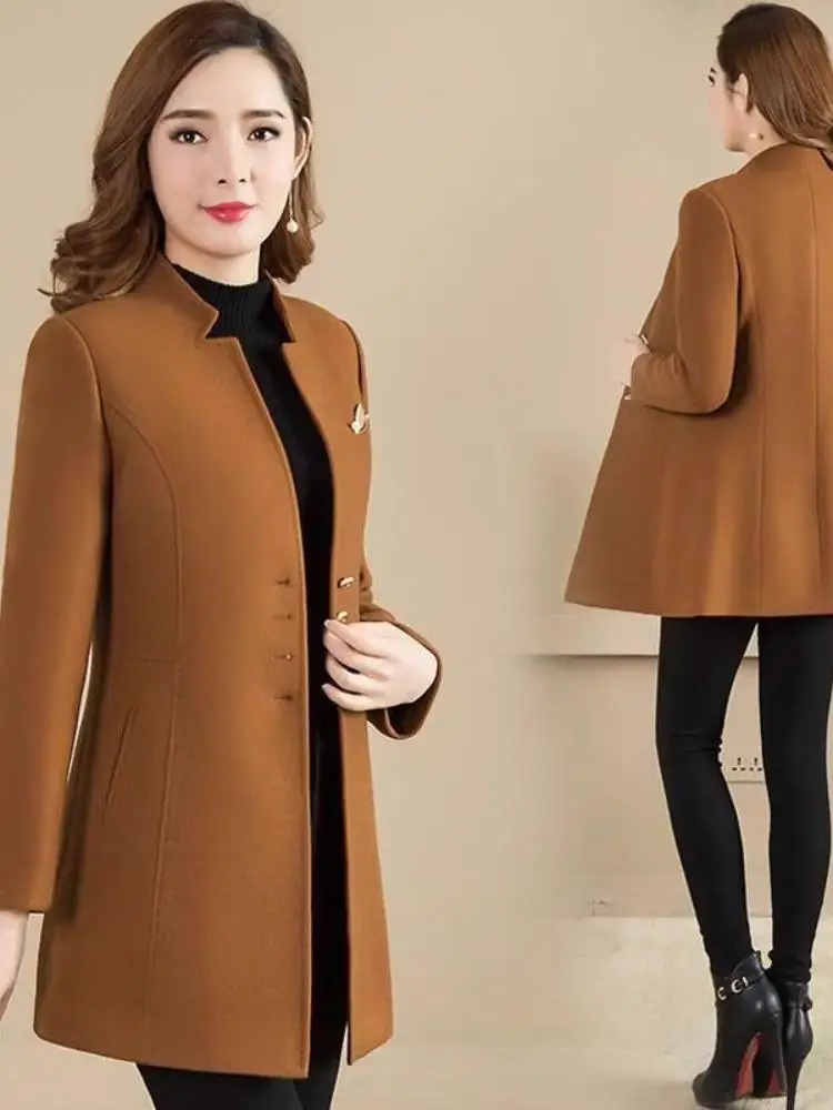 

Thiened Chinese Sle Women's Woolen Coat Autumn Winter New Faion Slimming Long Length Velvet Jaet Sli And Attractive