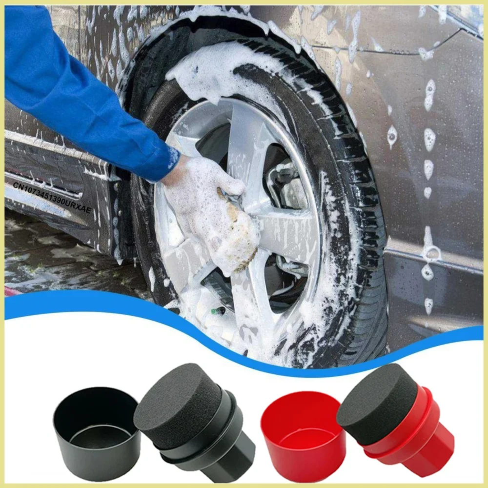 Car Tire Waxing Sponge with Cover Car Wash Cleaning Tire Contouring Applicator Pad Tire Cleaning Tool Car Detailing Brush