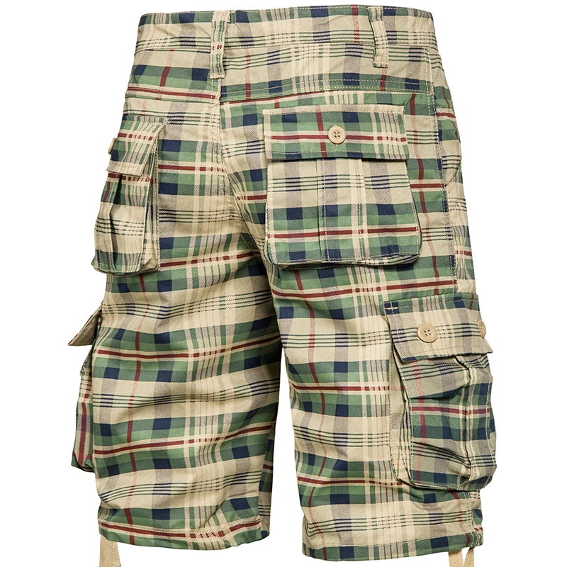 Short cargo à carreaux pour homme, pantalon au genou, coton, mince, décontracté, sport, poche utilitaire, grande taille, culotte de bain droite, été