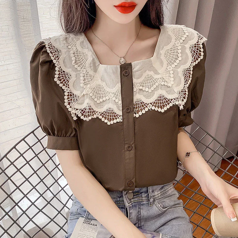 

Short Sleeve Women's Dress 2023 Summer Chiffon Shirt Fashion Blusas Clothes for Women Tops Shirts Blouses