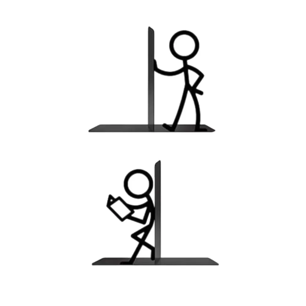 1Pair Minimalist Iron Art Metal Bookends Stick Figure Human Shape Book Holder Book Stopper Home Office Desk