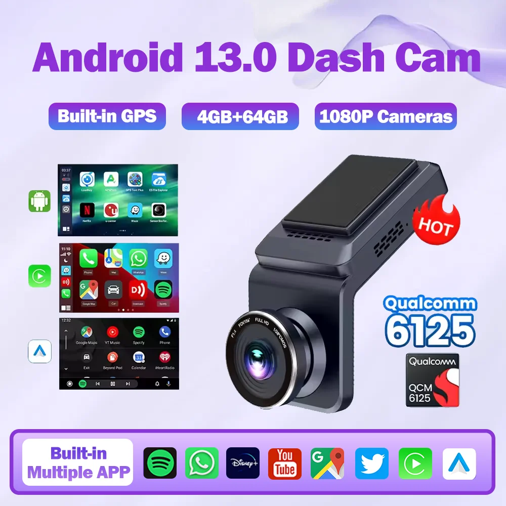 

CarlinKit Wireless CarPlay Ai Dash Cam Android 13 CarPlay Android Auto DVR 1080P WIFI GPS QCM6125 Tv Box For YouTube Google Play