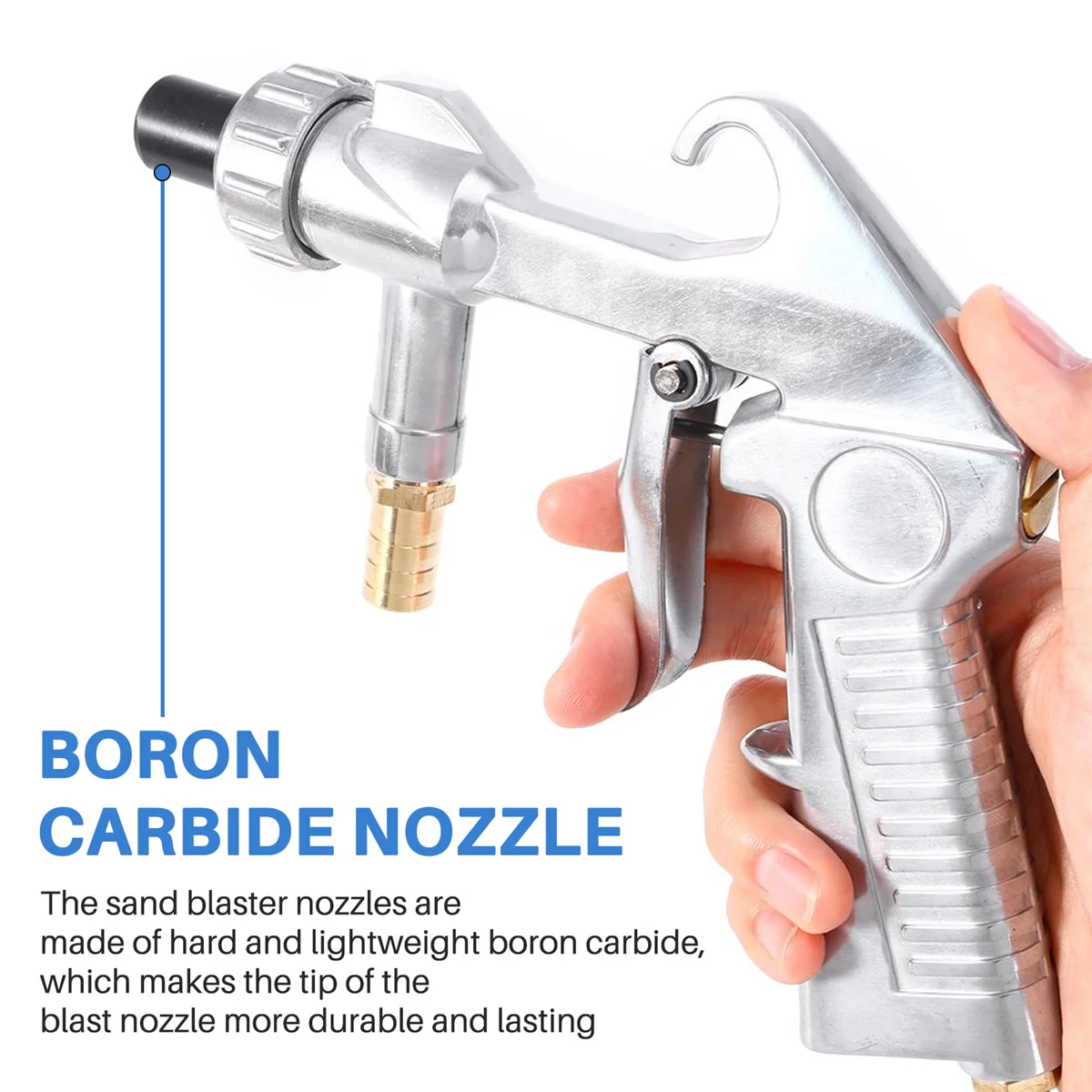 AT77 Alat Peledakan Pasir Sandblaster Udara untuk Alat Udara Penyemprot Pasir Penghilang Debu Karat dengan Nosel Boron Karbida (8Mm)