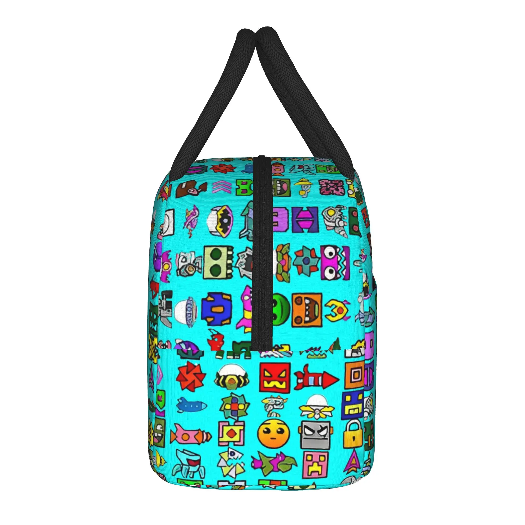 Geometry Dash Game Music Insulated Lunch Bag Thermal Bag Reusable,Meal Container Geometric Dash Large Tote Lunch Box Picnic