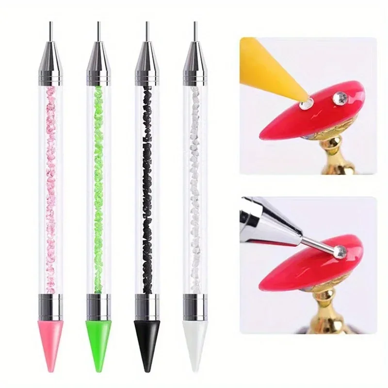 Double Head Nail Art Brush para Manicure, Point Drill Pen, Dot Pintura Point Pen, Rhinestone Picker, Lápis de cera, Crystal Handle Tool