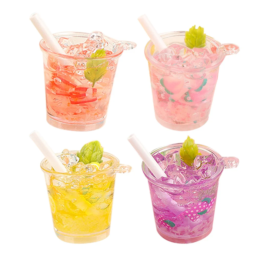 

4Pcs Colorful Miniature Beverage Decor Resin Fake Drinks for Mini House DIY Gift Accessory Kids Pretend Play Set
