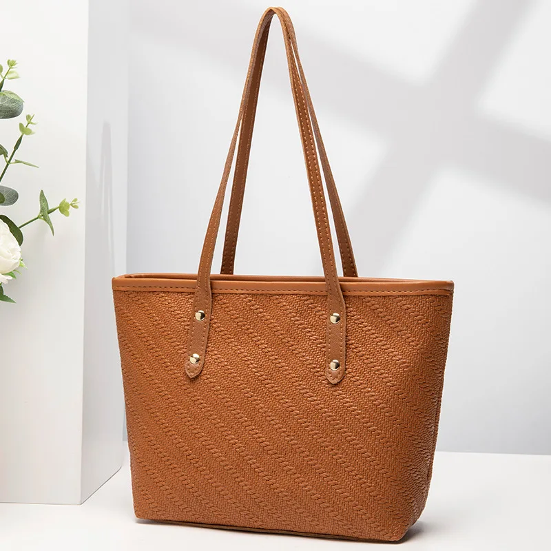 Vintage Style Geometric Print Women Large Capacity Tote Bag with Fashion Leather Handles Spacious Shoulder Bag for Everyday Work