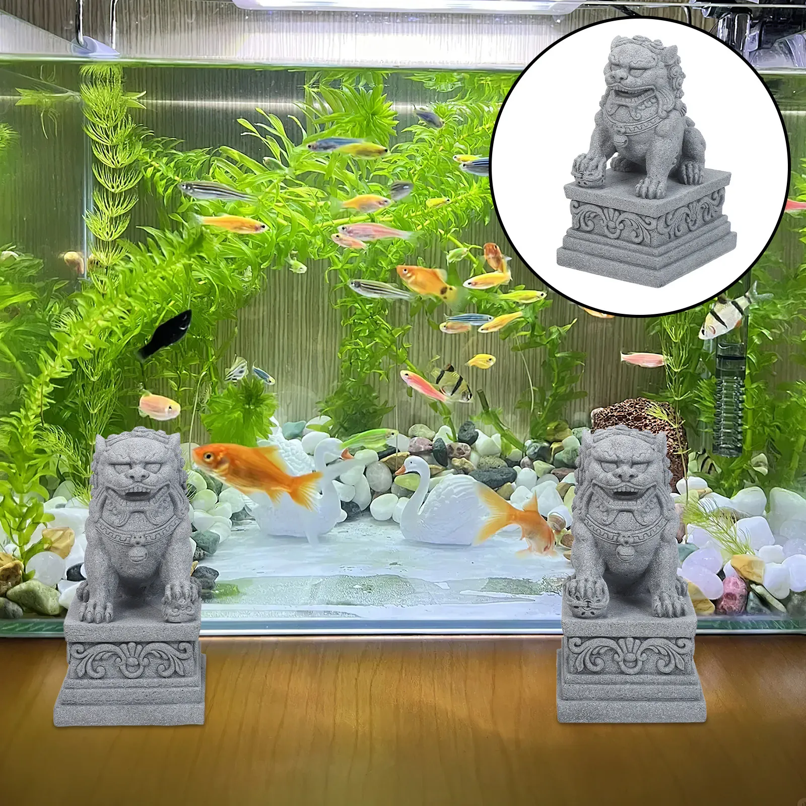 

2 шт. миниатюрных реалистичных статуэток китайских львов, вырезанных из камня, в азиатском стиле, декоративные украшения для сада, дома, офиса, интерьера