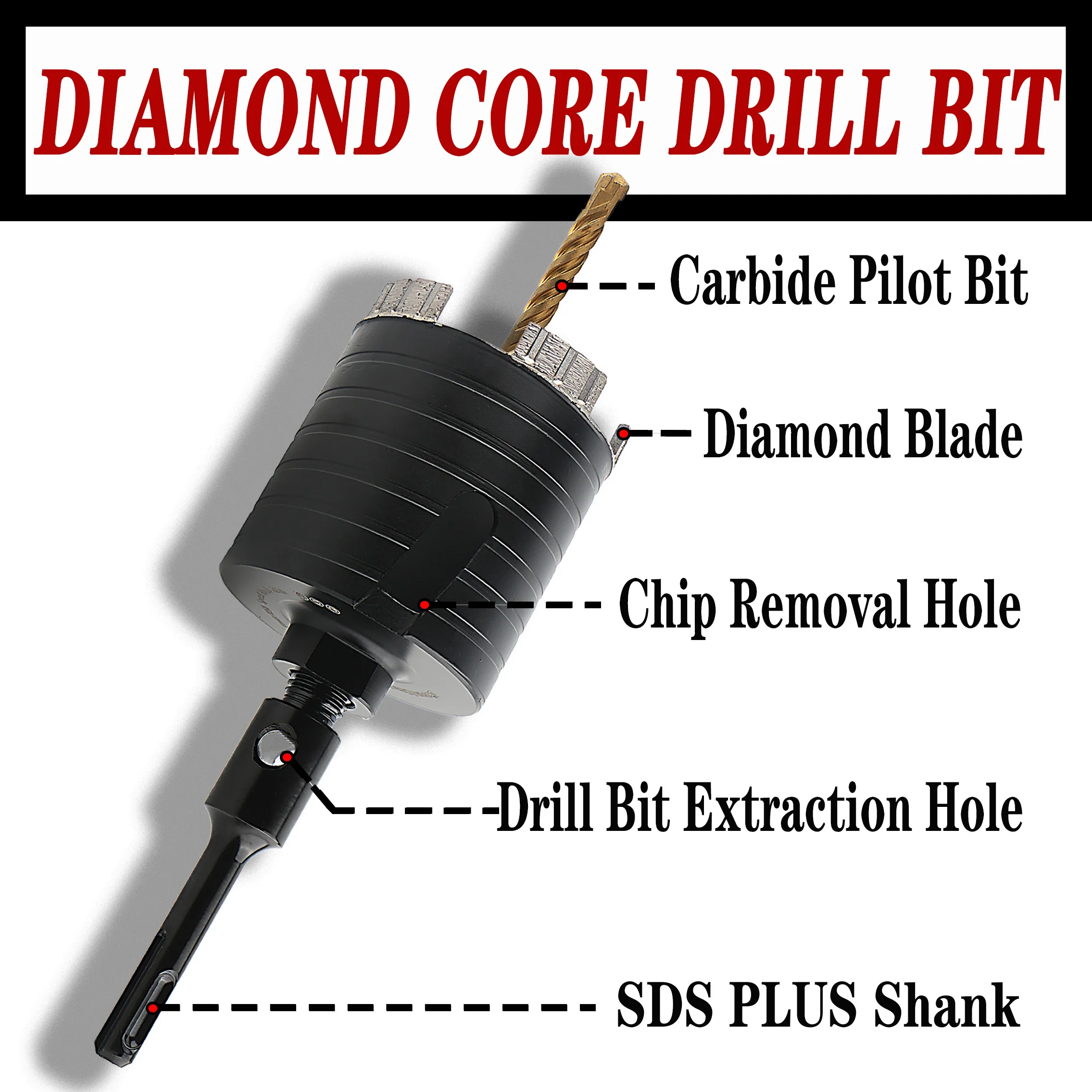 Dry Diamond Core Drill Bit With SDS Plus Adapter 68/72/82mm Concrete Wall Core Drill Bit For Concrete Brick Wall Granite Marble