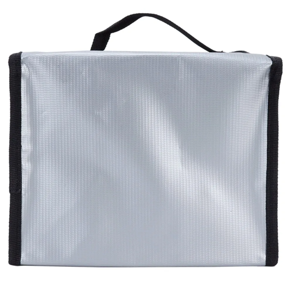 Silver Zipper Stereo Fireproof Lithium Battery Safety Bag Portable Handle Lipo Guard Explosion Proof Pouch