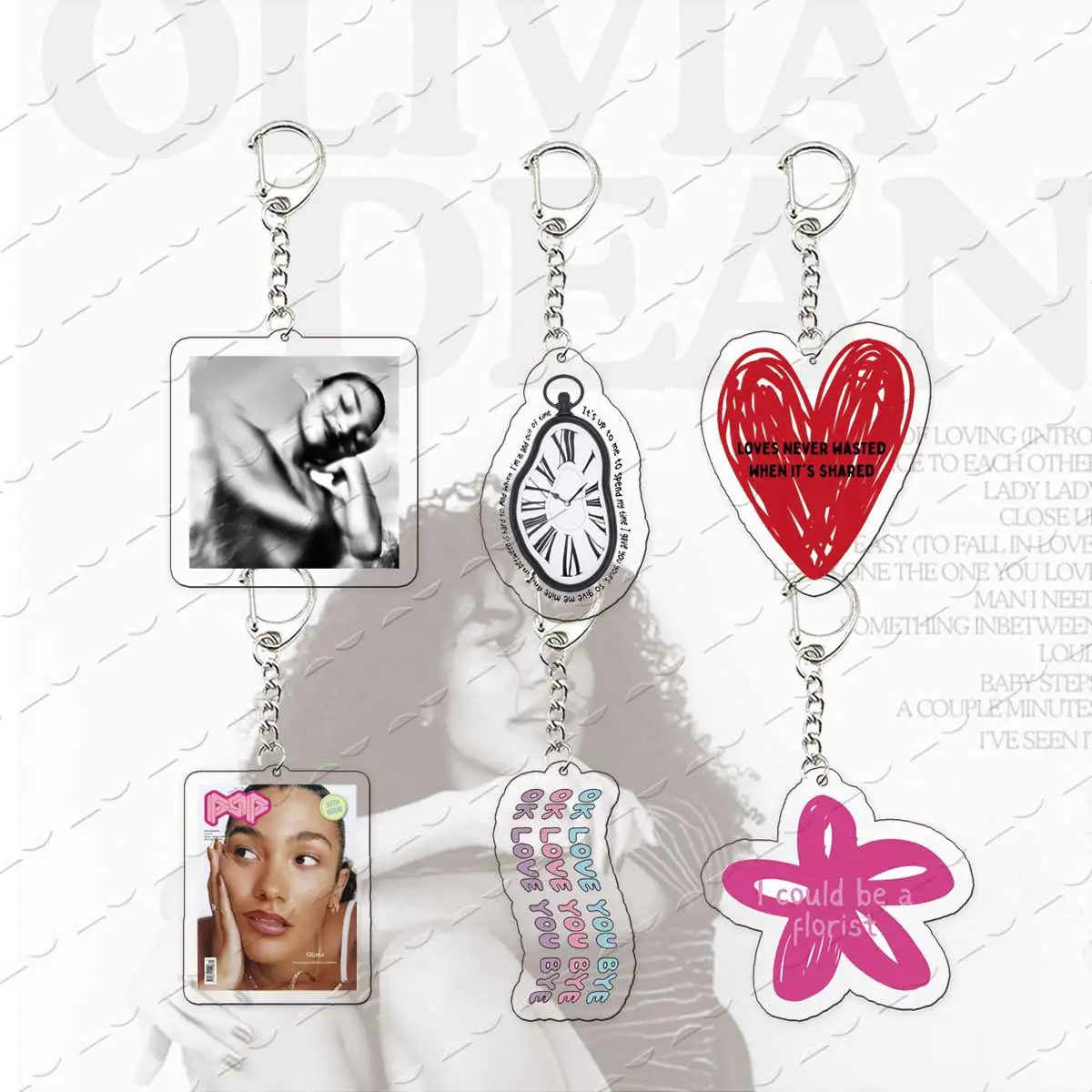 Singer Olivia Dean Keychain for Accessories I Could Be A Florist Lady Messy Ok Love You Bye Acrylic Keyrings Pendant Fans Friend