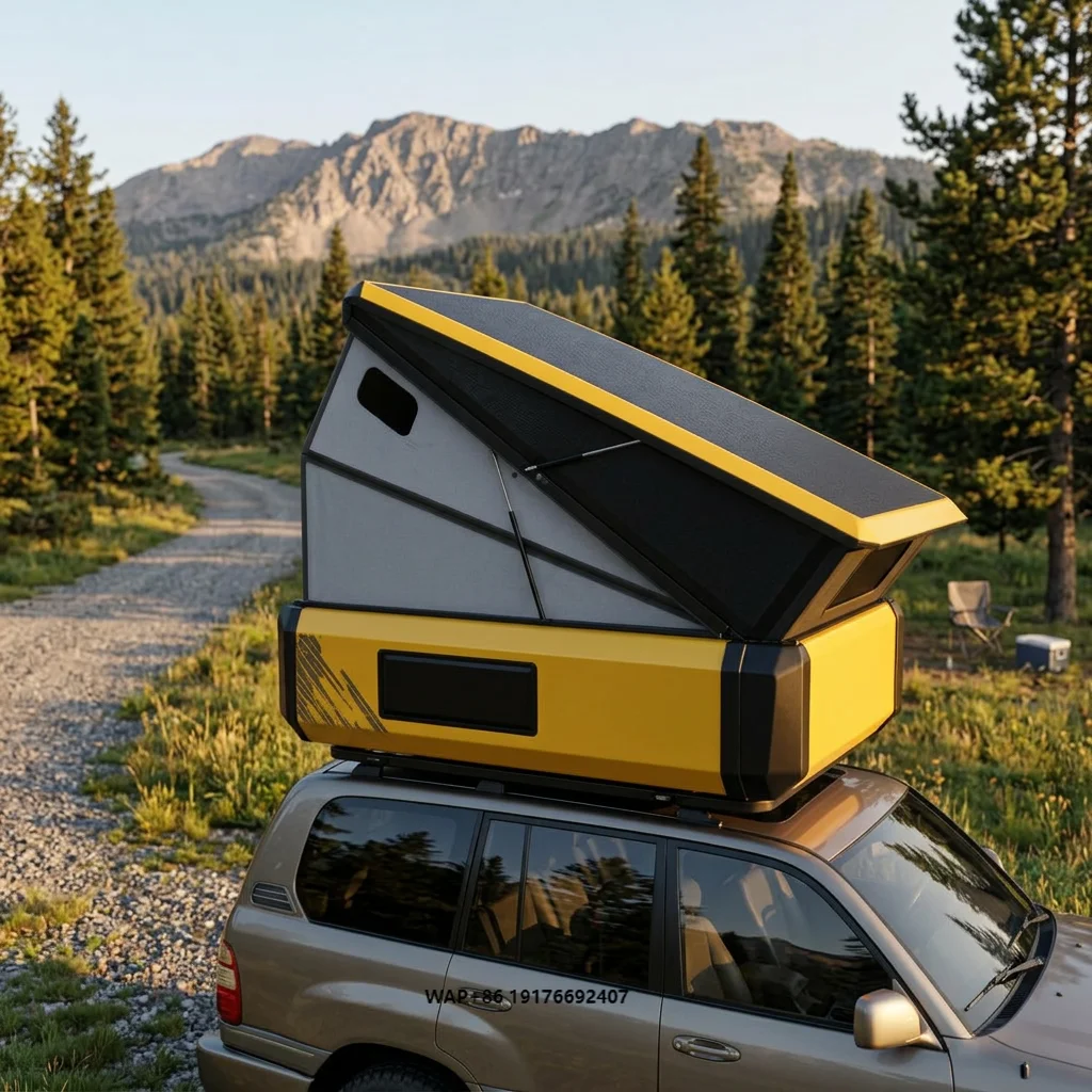 Four-Season Car Roof Tent with Quick Automatic Opening Foldable Hard Shell Aluminum Alloy Scissor Lift & Pop-Up Features