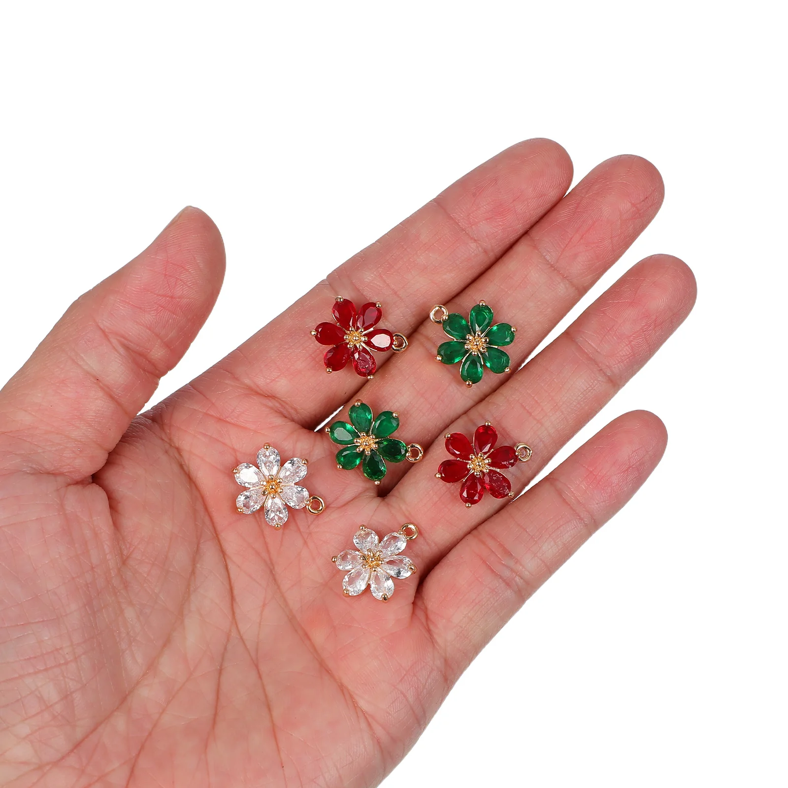 

6Pcs Golden Plated Flower Charms Alloy Crystal Pendant for Jewelry Making DIY Necklace Bracelet Earring Accessories